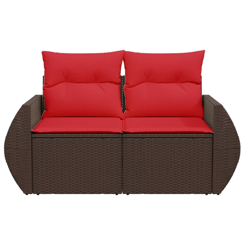 Afuera Living 2-Seater Patio Sofa With Cushions with Red and Brown Poly Rattan