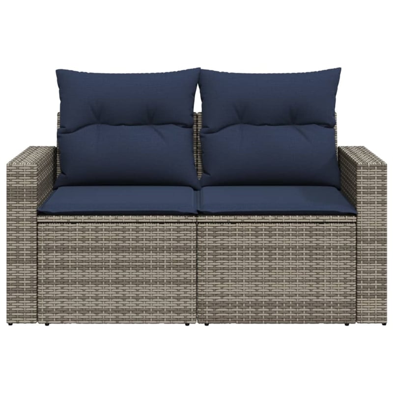 Afuera Living 2-Seater Patio Sofa with Cushions in Navy Blue & Gray Poly Rattan