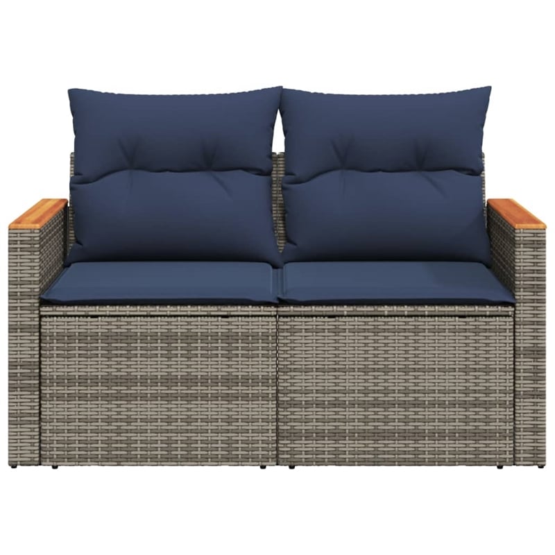 Afuera Living 2-Seater Patio Sofa with Cushions in Navy Blue & Gray Poly Rattan