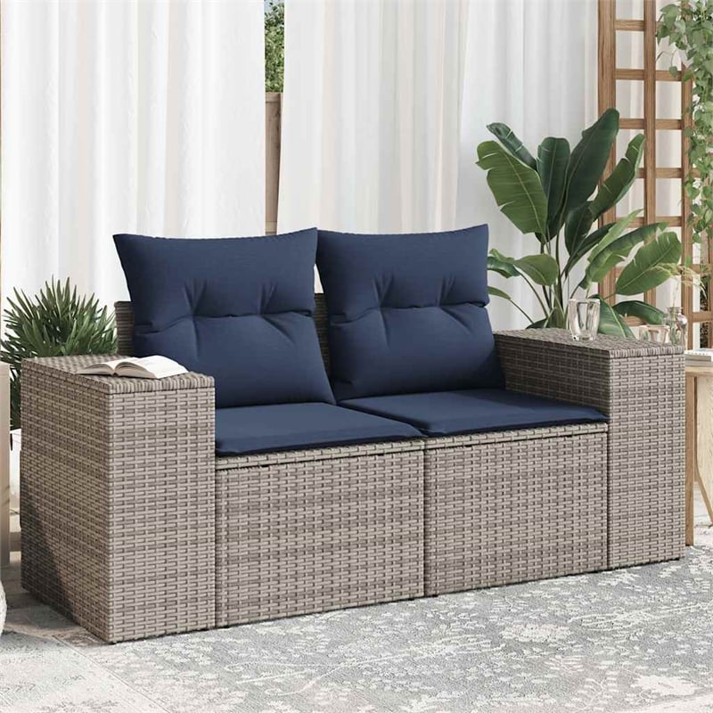 Afuera Living 2-Seater Patio Sofa with Cushions in Navy Blue & Gray Poly Rattan