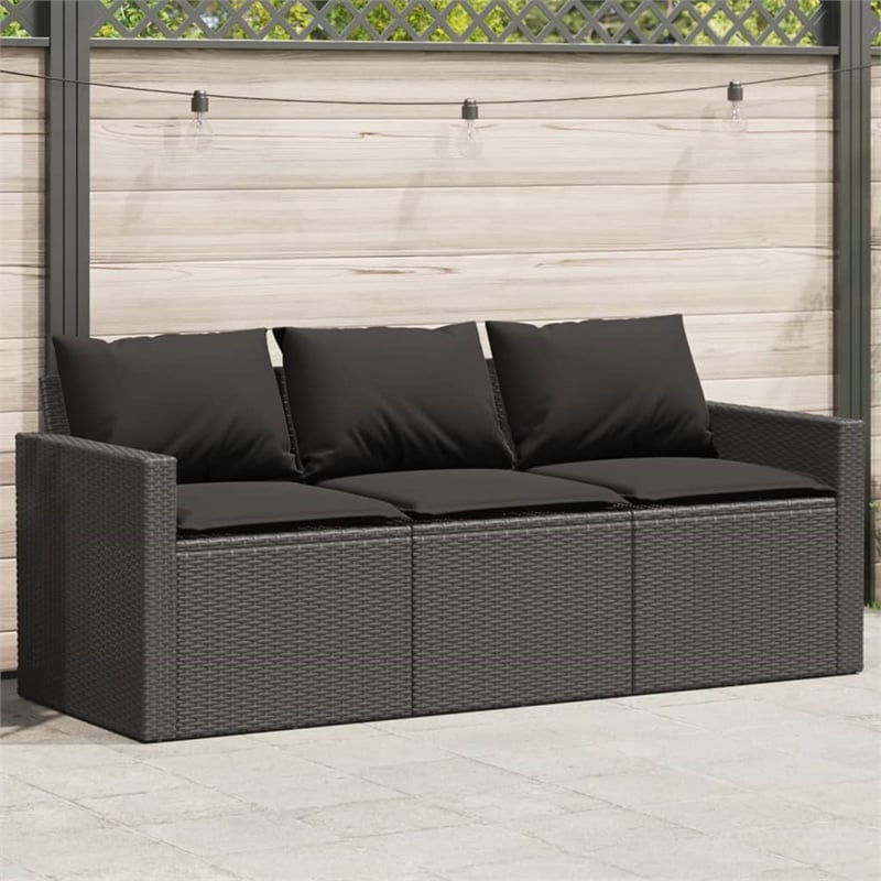 Afuera Living PE Rattan 3-Seater Removable Covers Outdoor Sofa in Black