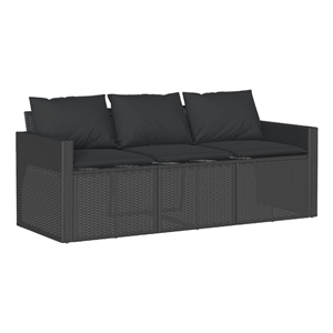 Afuera Living PE Rattan 3-Seater Removable Covers Outdoor Sofa in Black