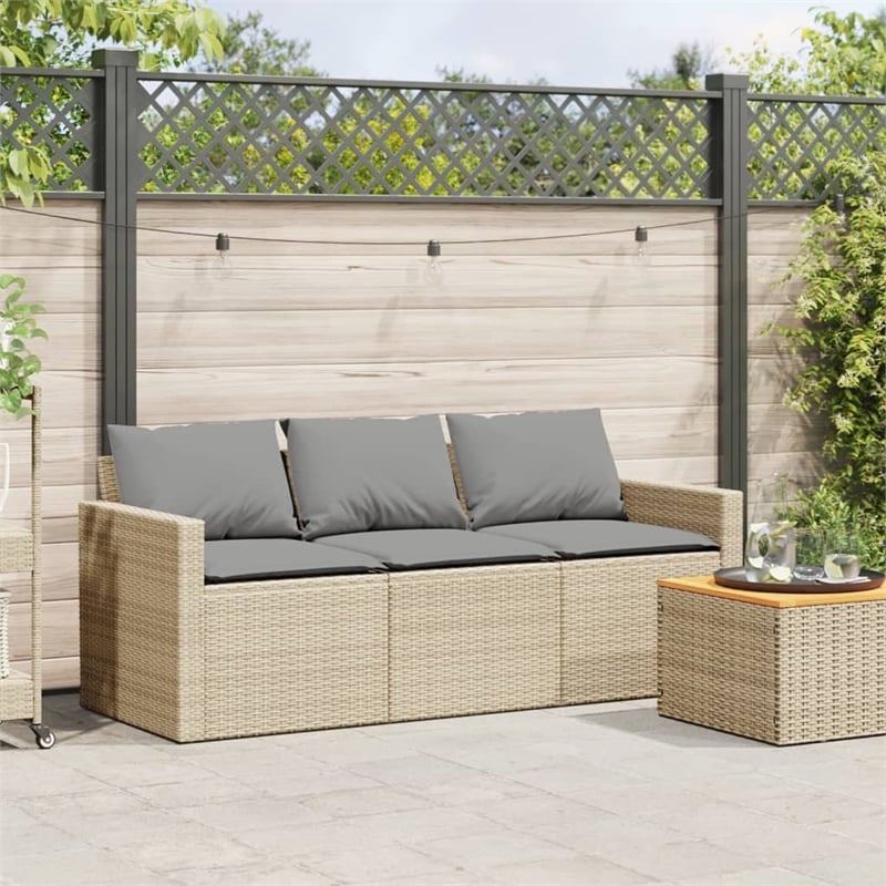 Afuera Living 3-Seater Poly Rattan And Powder-Coated Steel Garden Sofa in Beige