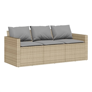 Afuera Living 3-Seater Poly Rattan And Powder-Coated Steel Garden Sofa in Beige