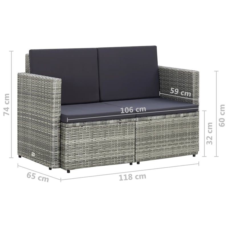 Afuera Living Gray PE Rattan & Powder-Coated Steel Sofa With Dark Gray Cushions