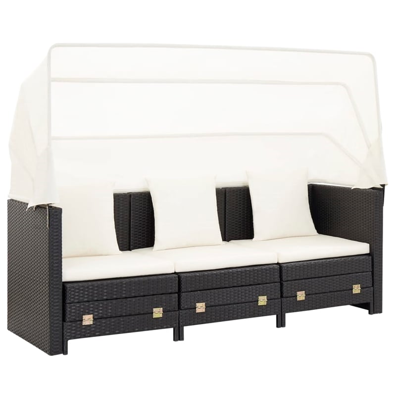 Afuera Living 3-Seater Poly Rattan Sofa Bed With Adjustable Armrests in Black