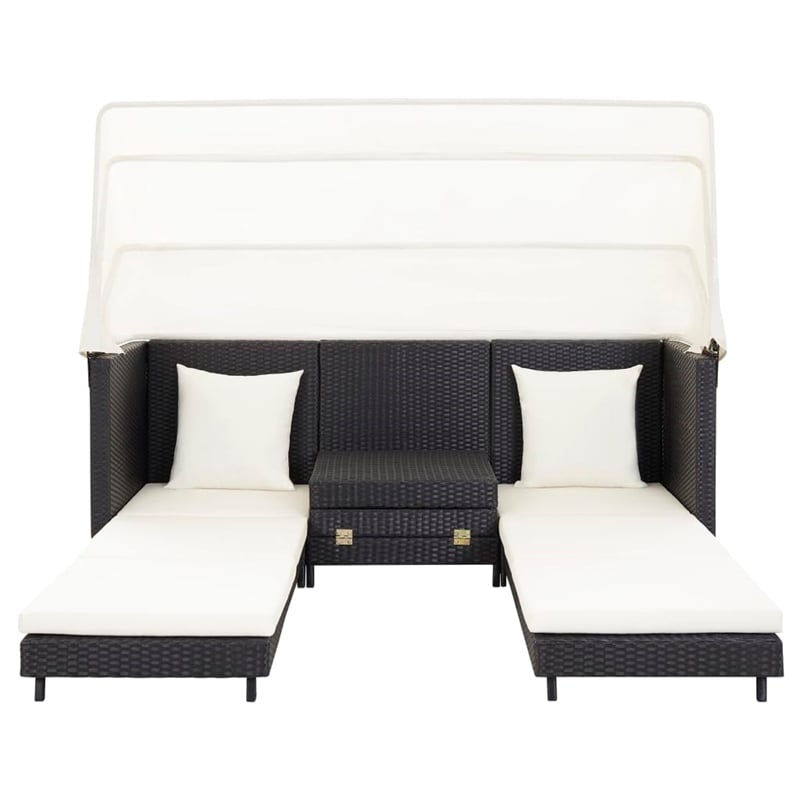 Afuera Living 3-Seater Poly Rattan Sofa Bed With Adjustable Armrests in Black