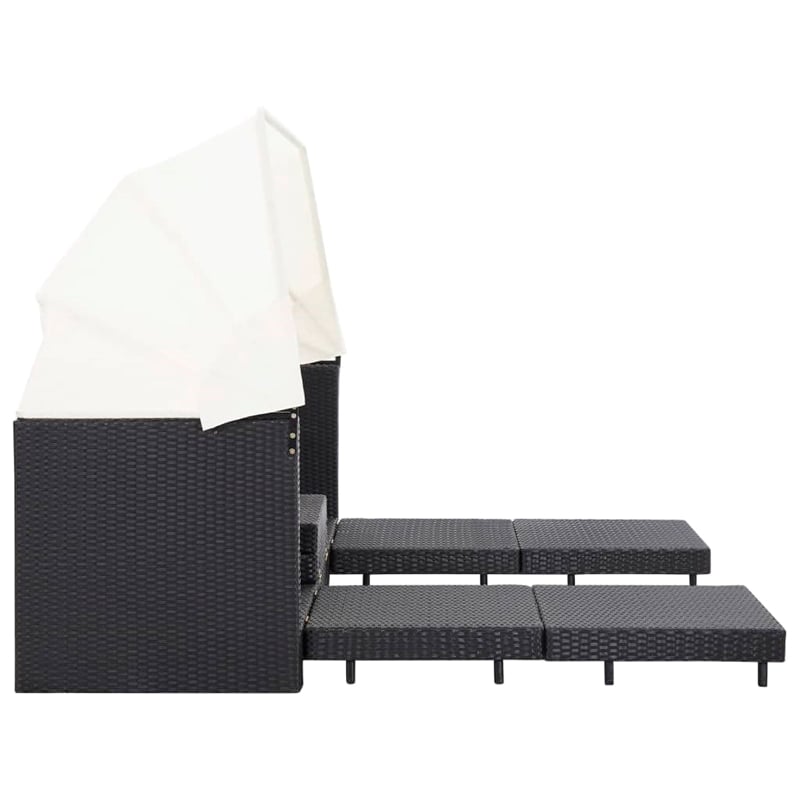 Afuera Living 3-Seater Poly Rattan Sofa Bed With Adjustable Armrests in Black