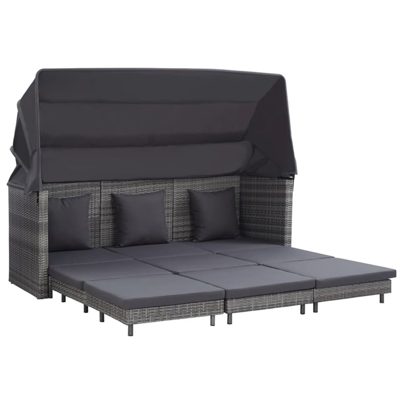 Afuera Living Extendable 3-Seater Poly Rattan Sofa Bed With Roof in Gray