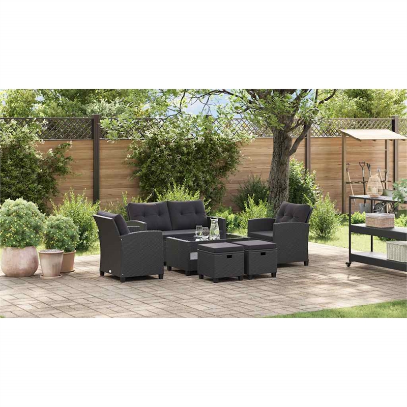 Afuera Living Contemporary Rattan 6 Piece Garden Sofa Set in Black