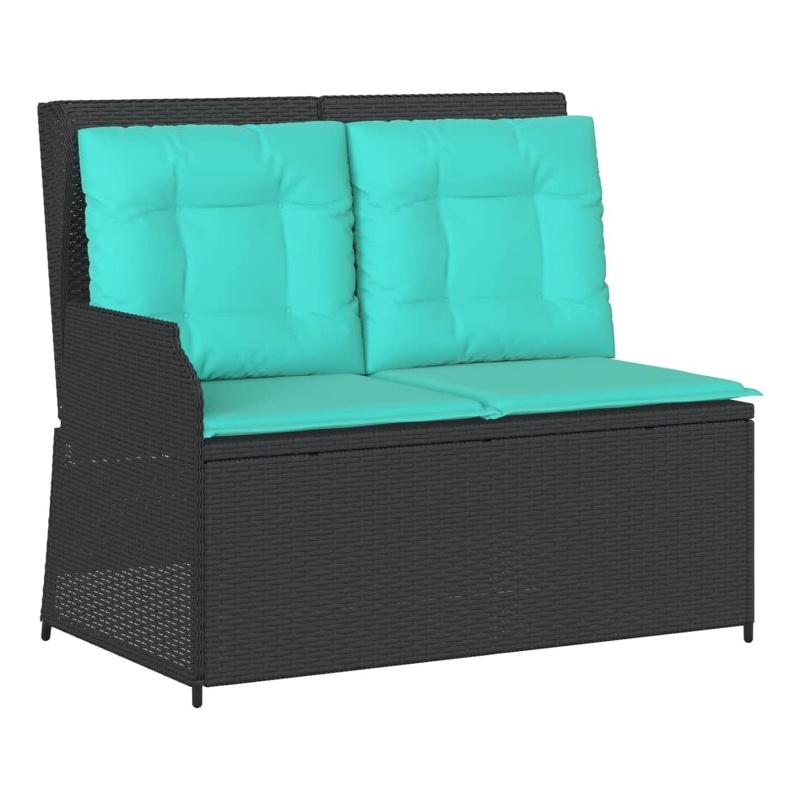 Afuera Living 2-Seater PE Rattan Reclining Patio Bench in Black And Turquoise