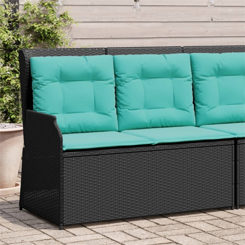 Afuera Living 2-Seater PE Rattan Reclining Patio Bench in Black And Turquoise