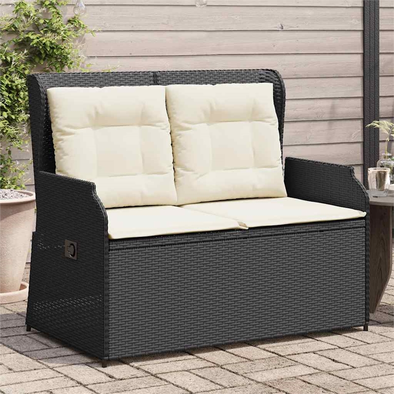 Afuera Living PE Rattan & Powder-Coated Steel Reclining Garden Bench in Black