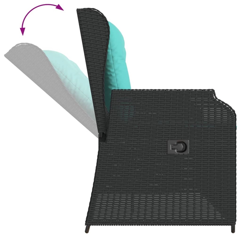 Afuera Living Contemporary Reclining Patio Bench in Black And Turquoise