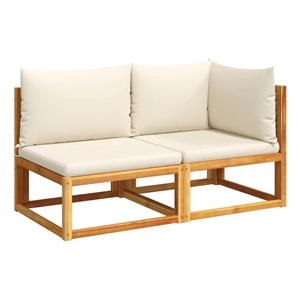Afuera Living 2-Seater Modular Solid Acacia Wood Garden Sofa in Beige