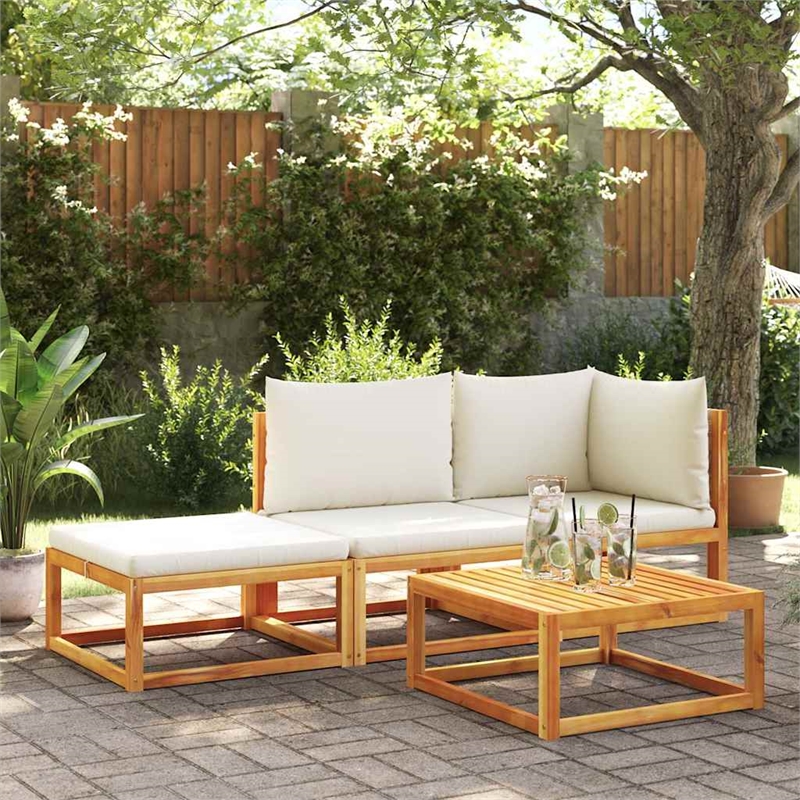 Afuera Living 2-Seater Modular Solid Acacia Wood Garden Sofa in Beige