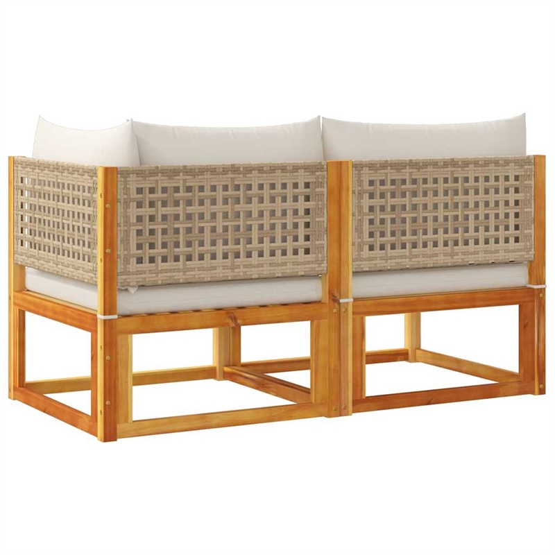 Afuera Living 2-Seater Modular Solid Acacia Wood Garden Sofa in Beige