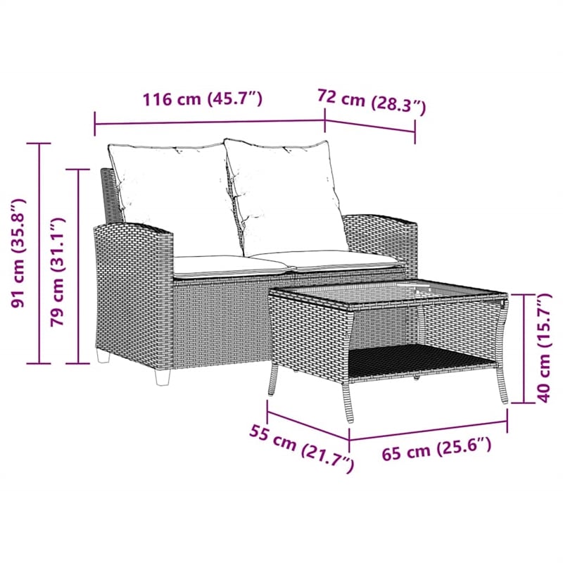 Afuera Living Medium PE Rattan Garden Sofa With Removable Covers in Light Gray