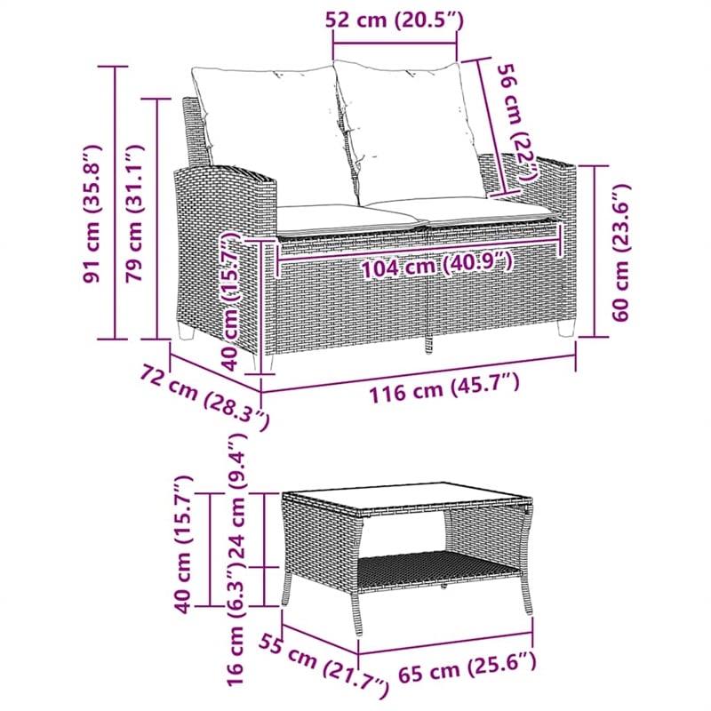 Afuera Living Rattan & Powder-Coated Steel & Tempered Glass Garden Sofa in Gray