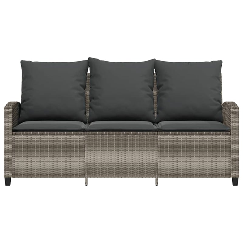 Afuera Living 3-Seater PE Rattan Garden Sofa With Adjustable Feet in Gray