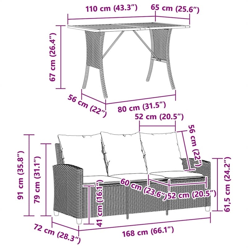 Afuera Living 3-Seater PE Rattan Garden Sofa With Removable Covers in Beige