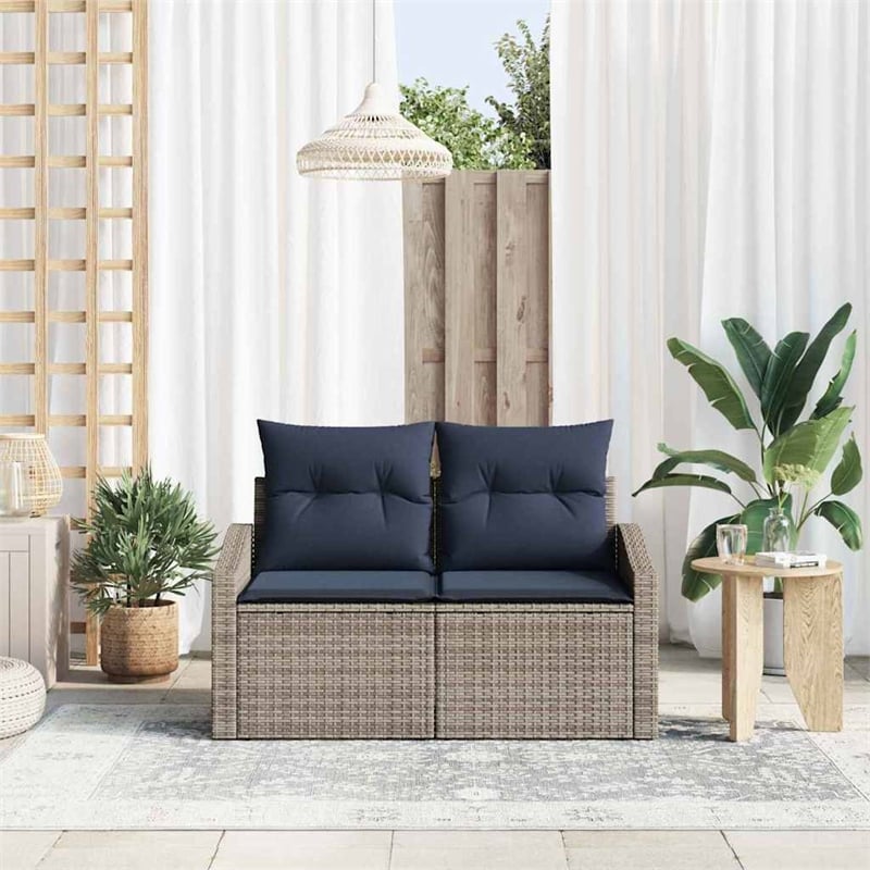 Afuera Living Contemporary Poly Rattan Garden Sofa With Cushion in Gray
