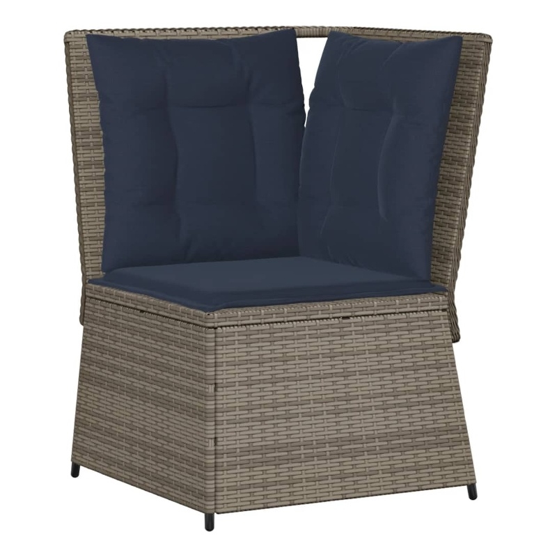 Afuera Living Medium Rattan & Powder-Coated Steel Patio Sofa in Gray & Navy Blue