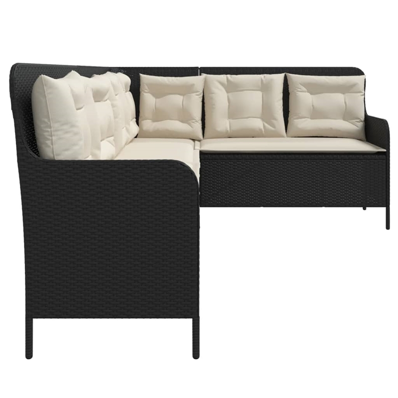 Afuera Living L-Shaped Patio Sofa With Cushions in Cream White & Black Rattan