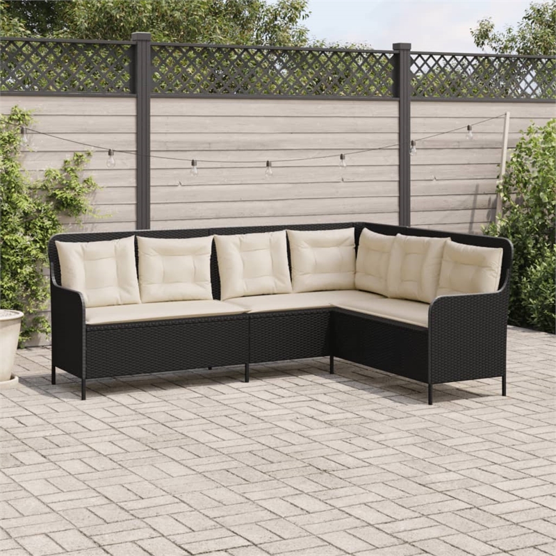 Afuera Living L-Shaped Patio Sofa With Cushions in Cream White & Black Rattan