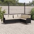 Afuera Living L-Shaped Patio Sofa With Cushions in Cream White & Black Rattan