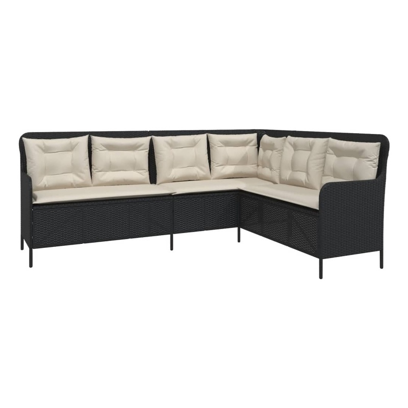 Afuera Living L-Shaped Patio Sofa With Cushions in Cream White & Black Rattan