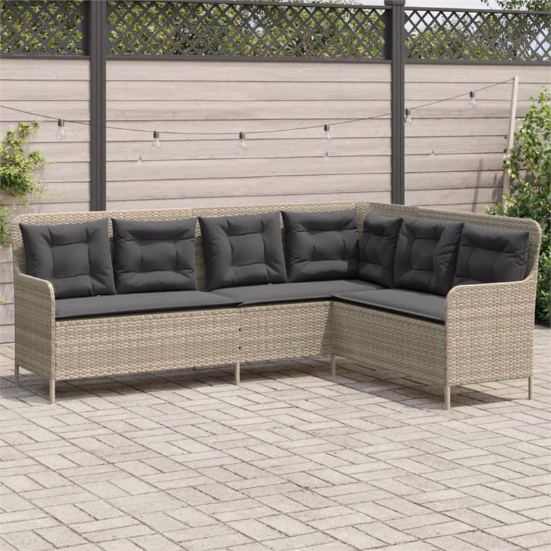 Afuera Living L-Shaped Patio Sofa With Cushions in Dark Gray & Light Gray Rattan