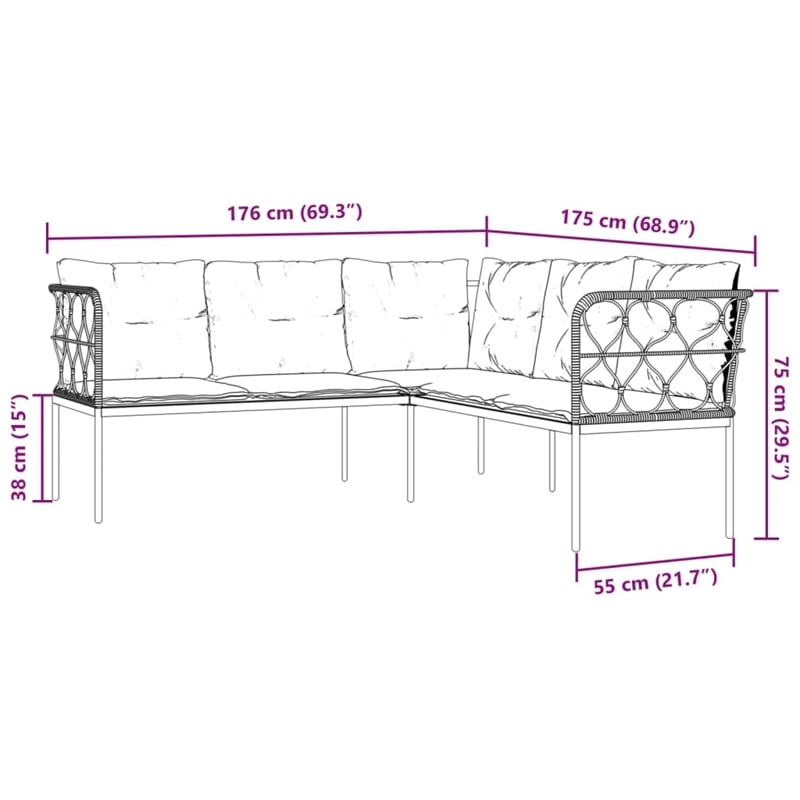 Afuera Living Steel & Textilene Fabric & Rattan Garden Sofa in Black