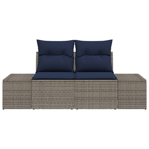 Afuera Living Gray Poly Rattan Garden Sofa With Cushions in Navy Blue