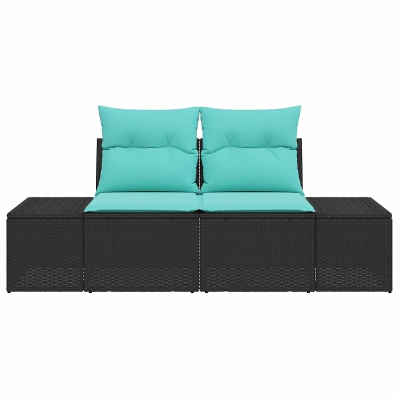 Afuera Living Black Poly Rattan Garden Sofa With Cushions in Turquoise