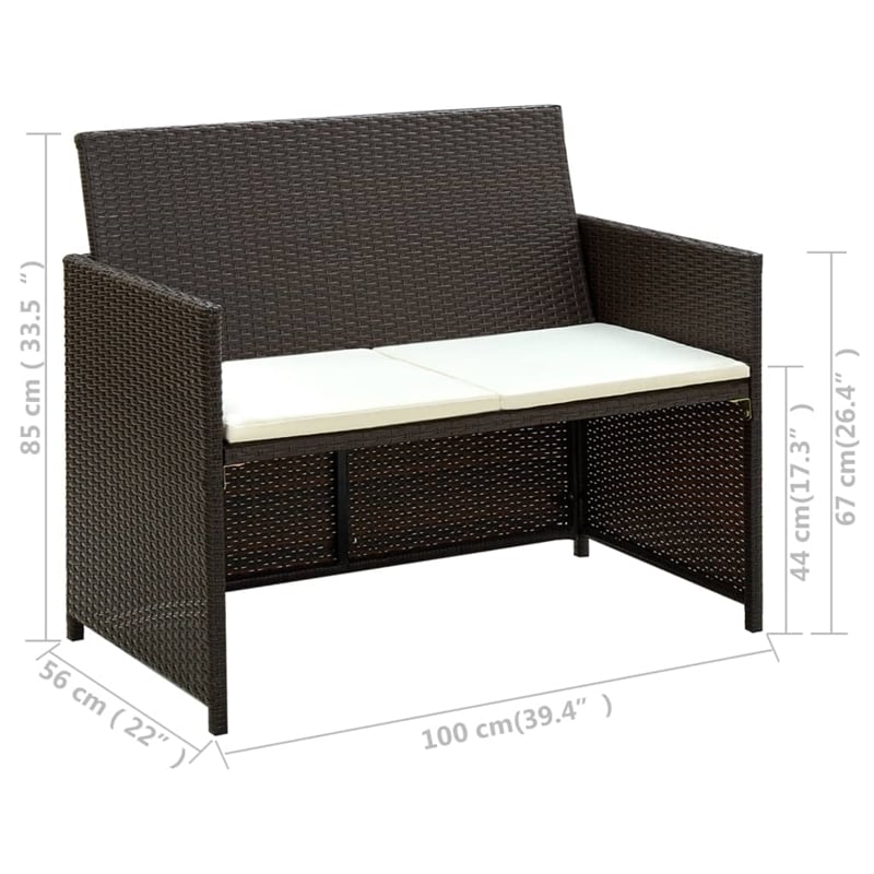 Afuera Living Contemporary 2-Seater PE Rattan Lightweight Sofa in Brown