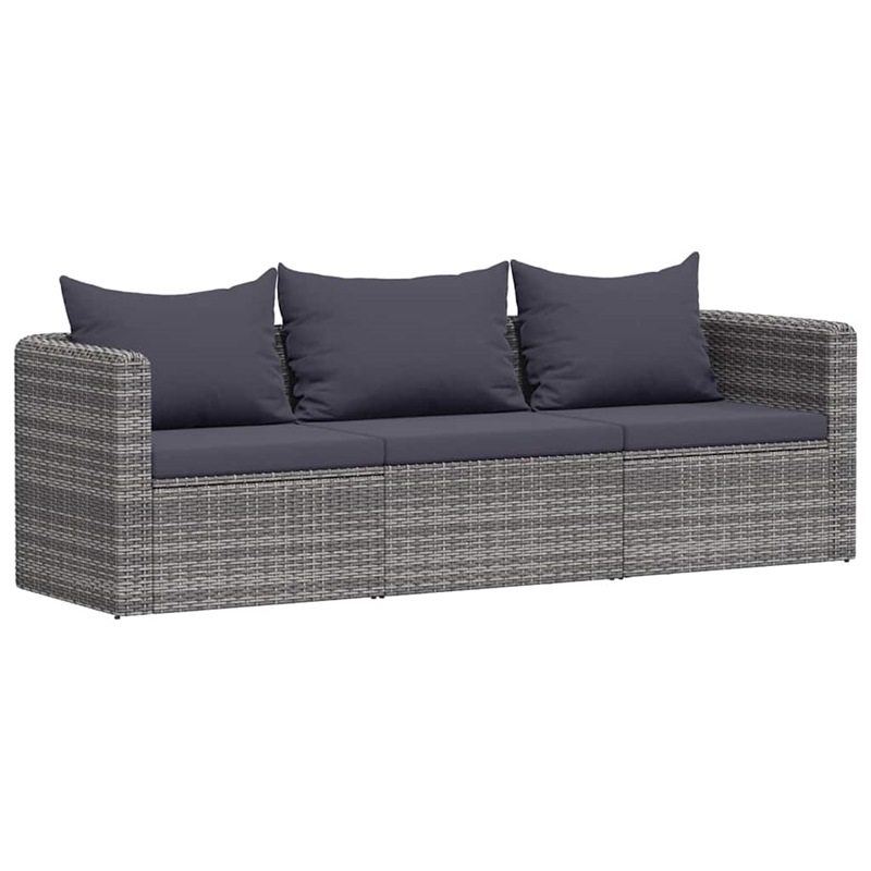 Afuera Living Contemporary 3 Piece Poly Rattan Garden Sofa Set in Gray