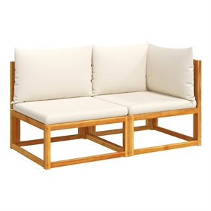 Afuera Living 2-Seater Acacia Wood And Rope Garden Sofa With Cushions in Cream