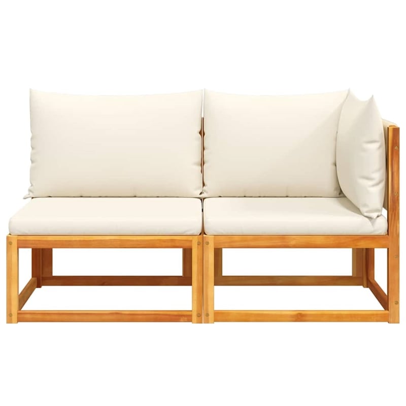 Afuera Living 2-Seater Acacia Wood And Rope Garden Sofa With Cushions in Cream