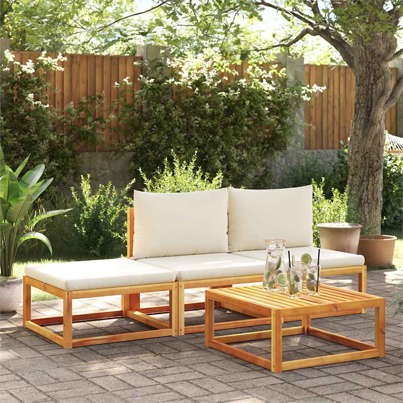 Afuera Living 2-Seater Acacia Wood And Rope Garden Sofa With Cushions in Cream