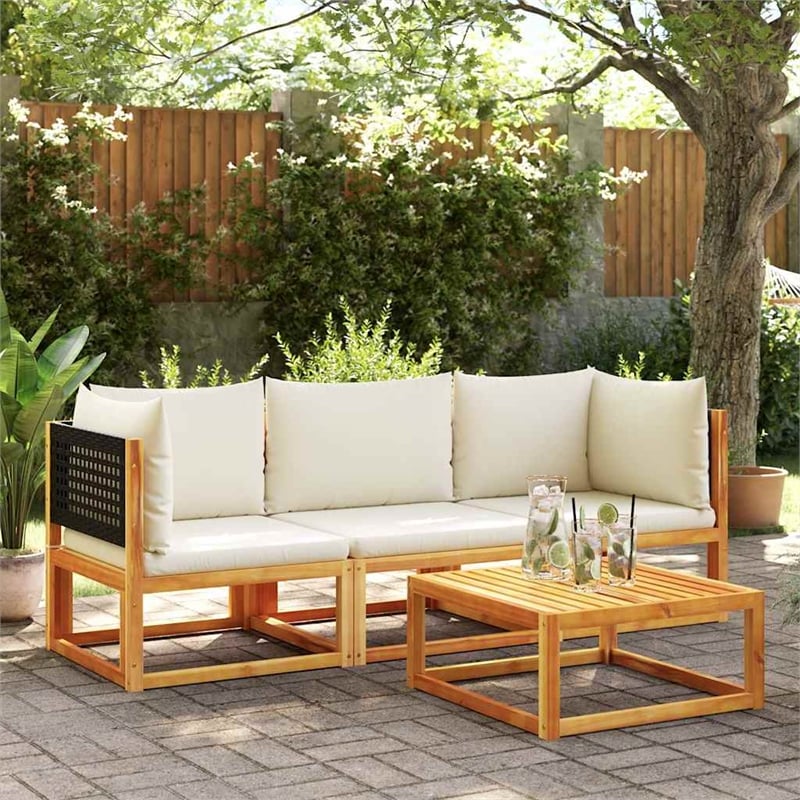 Afuera Living Medium Modular Solid Acacia Wood Garden Sofa in Black