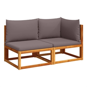 Afuera Living 2-Seater Modular Solid Acacia Wood & PE Rattan Garden Sofa in Gray