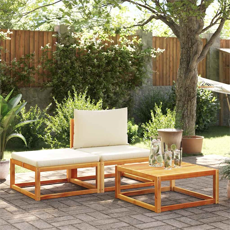 Afuera Living Medium Modular Solid Acacia Wood Garden Sofa Set in Beige