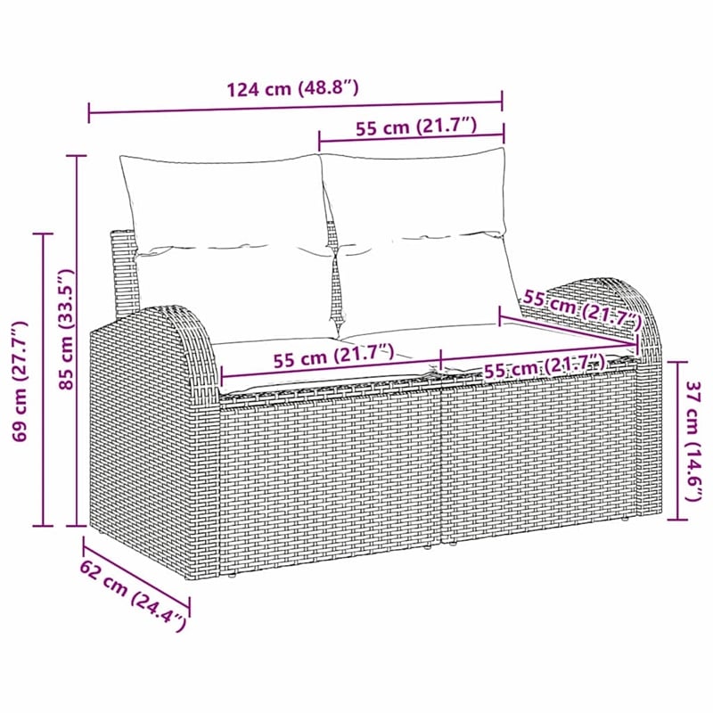 Afuera Living Contemporary Poly Rattan Garden Sofa With Cushion in Gray