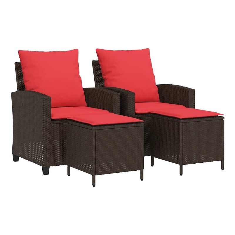 Afuera Living 4 Piece Patio Sofa Set With Cushions in Red and Brown Poly Rattan