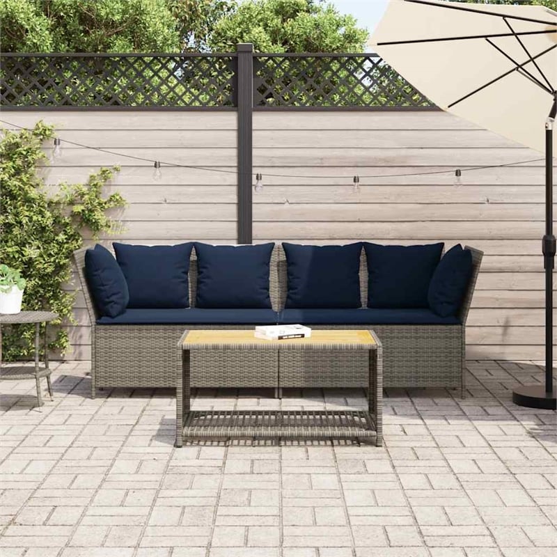 Afuera Living Patio Sofa with Cushions in Navy Blue and Gray Poly Rattan