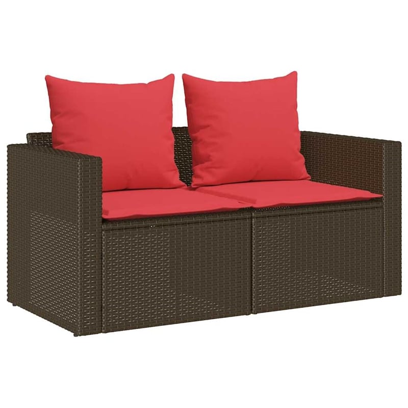 Afuera Living 5 Pc Stackable Patio Sofa Set With Cushions in Red & Brown Rattan