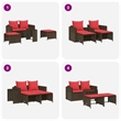 Afuera Living 5 Pc Stackable Patio Sofa Set With Cushions in Red & Brown Rattan