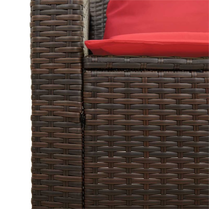 Afuera Living 5 Pc Stackable Patio Sofa Set With Cushions in Red & Brown Rattan