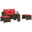 Afuera Living 5 Pc Stackable Patio Sofa Set With Cushions in Red & Brown Rattan